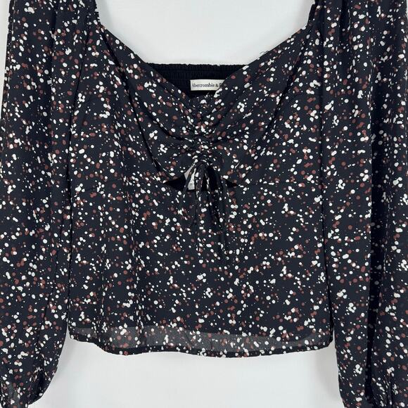 Abercrombie & Fitch Womens Dotted Tie Front Smocked Top Medium Black - Picture 4 of 14